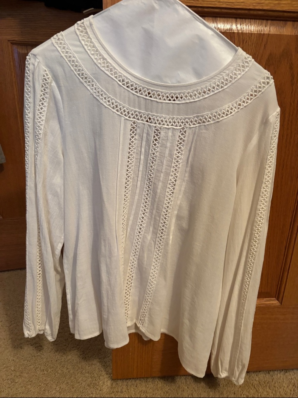 Sundance Cream Crochet-Trim Long Sleeve Top